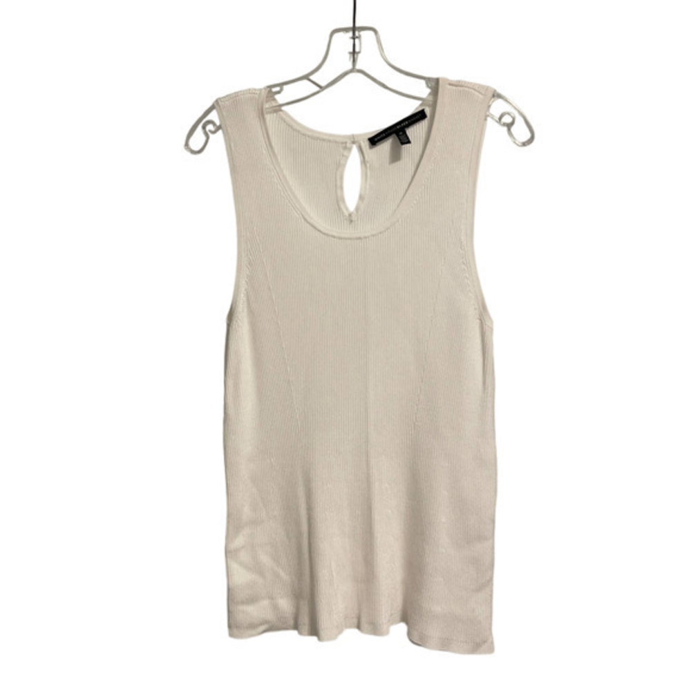 White House Black Market White Ribbed Keyhole Sleeveless Knit Tank Top Medium